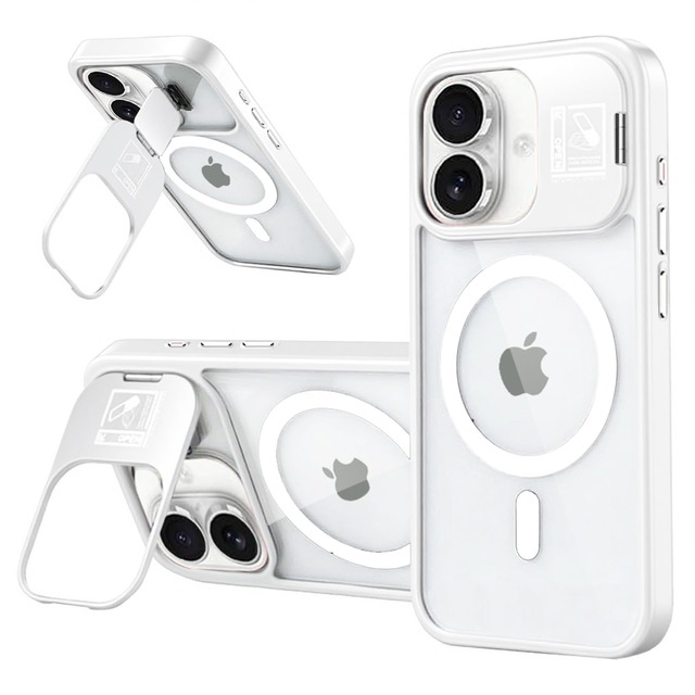Mredoxe iphone 16 用 ケース レンズスタンド付き 角度調整可能 い iphone 16 用 カバー Magsafe対応 ワイヤレス充電対応 透明 スマホケース アイフォン16 カメラレンズ保護 スマホカバー 耐衝撃 (CSW-DWZJ16-bai)