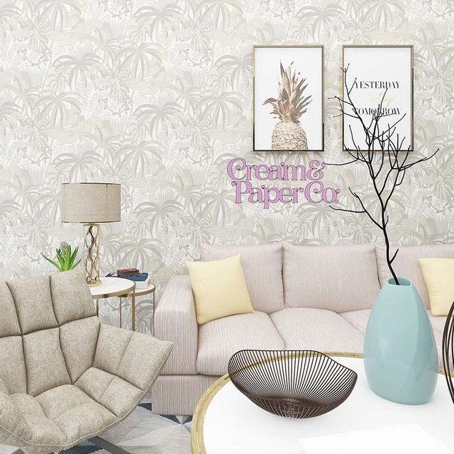 ムーンライトグレー × シルバー Rainforest leaf botanical　FL1-778903MT for DIY 53㎝×10m リピート64㎝