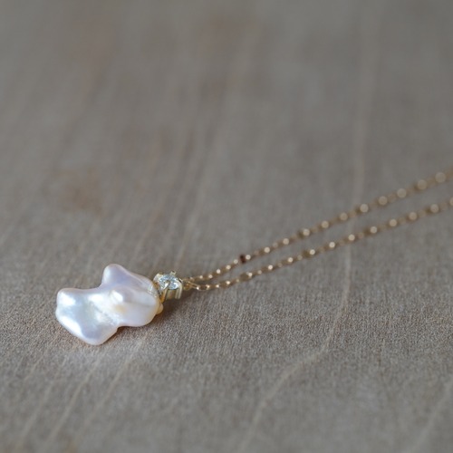 [送料無料] K18 South sea Keshi Pearl & Diamond Necklace(0.05ct,45AJ3,PNB006)