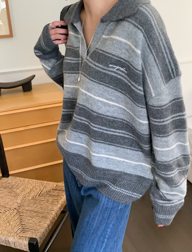 (予約) signature / Swan boarder collar Knit 2color