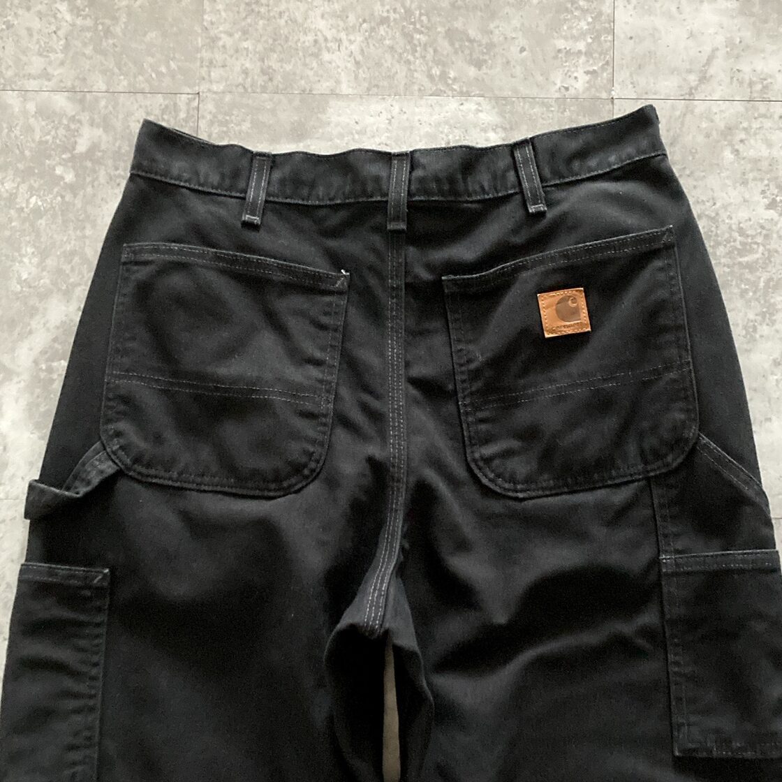 W32 L34】carhartt カーハート ジッパーフライ レザーパッチ ブラック 
