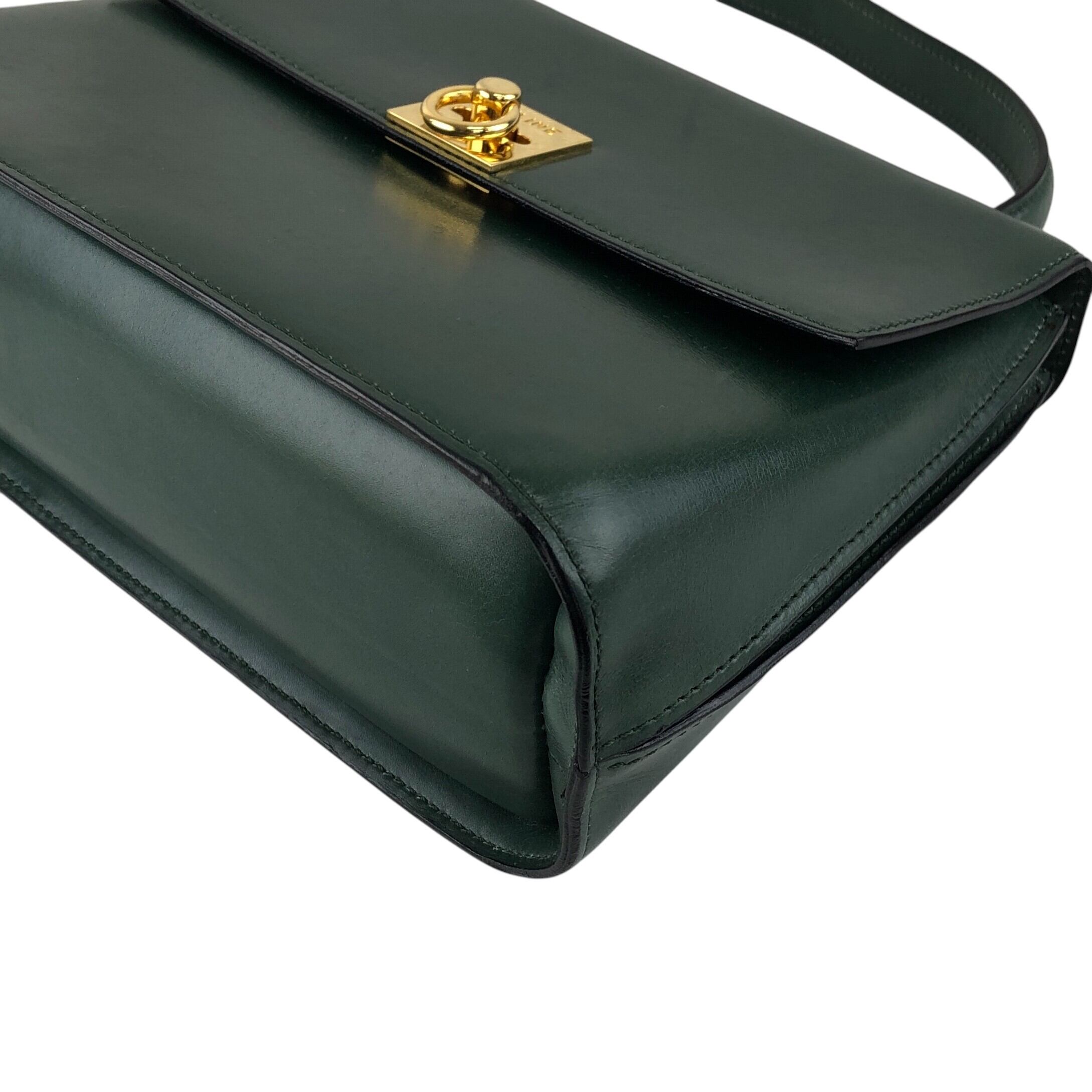 CELINE セリーヌ ハンドバッグ ダークグリーン ガンチーニ レザー