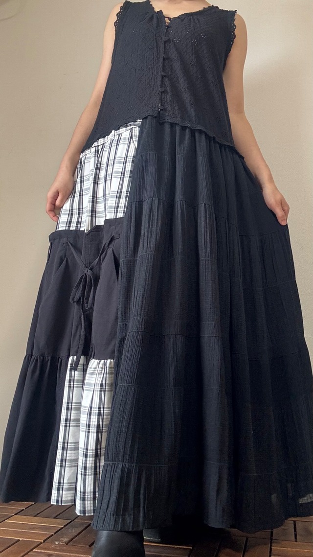 No.006 古着リメイクモノトーンワンピース ロング丈