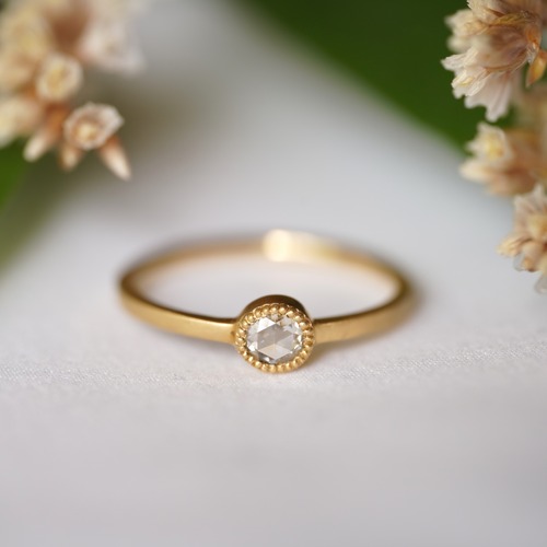 [送料当方負担] K18 Round Rose cut Diamond ring(0.131ct,R079_RRDClear)