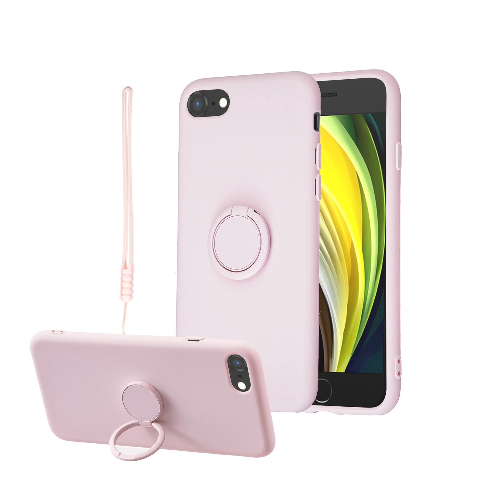 YJKezhan for iPhone SE 第3世代 (2022) / iPhone SE 第2世代 (2020) / iPhone8 / iPhone7 ケース シリコン スタンド式 液状シリカゲル製の携帯ケース マルチアングルスタンド機能 えきたいシリカゲル マグネット搭載 シルキーソフトタッチ-se3ピンク