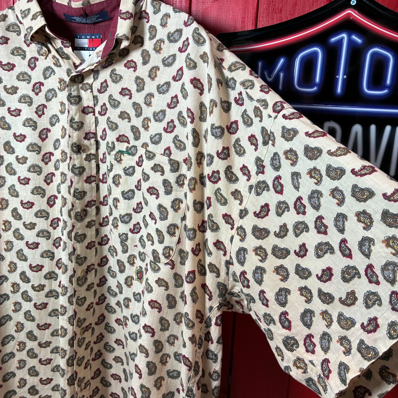90s TOMMY HILFIGER リネン×コットン ペイズリーシャツ 半袖シャツ