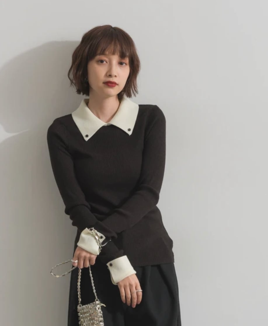 ナンバーミーTOKYO"RIB KNIT POLO CUT AND SAW"BROWN