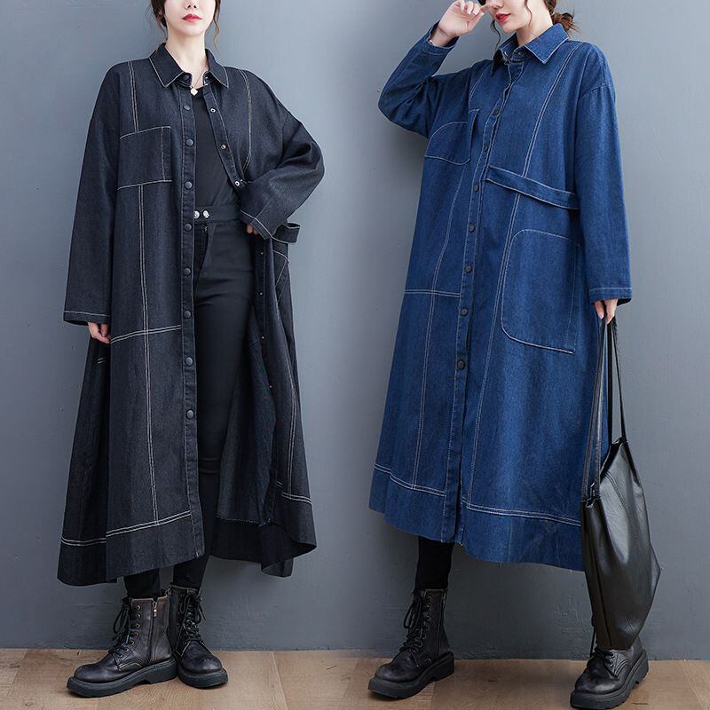CONTRAST STITCH LONG OVERSIZED BUTTONED COAT M-18731