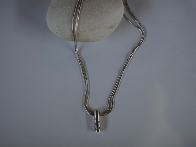 〈vintage silver925〉triple chain bar stone necklace