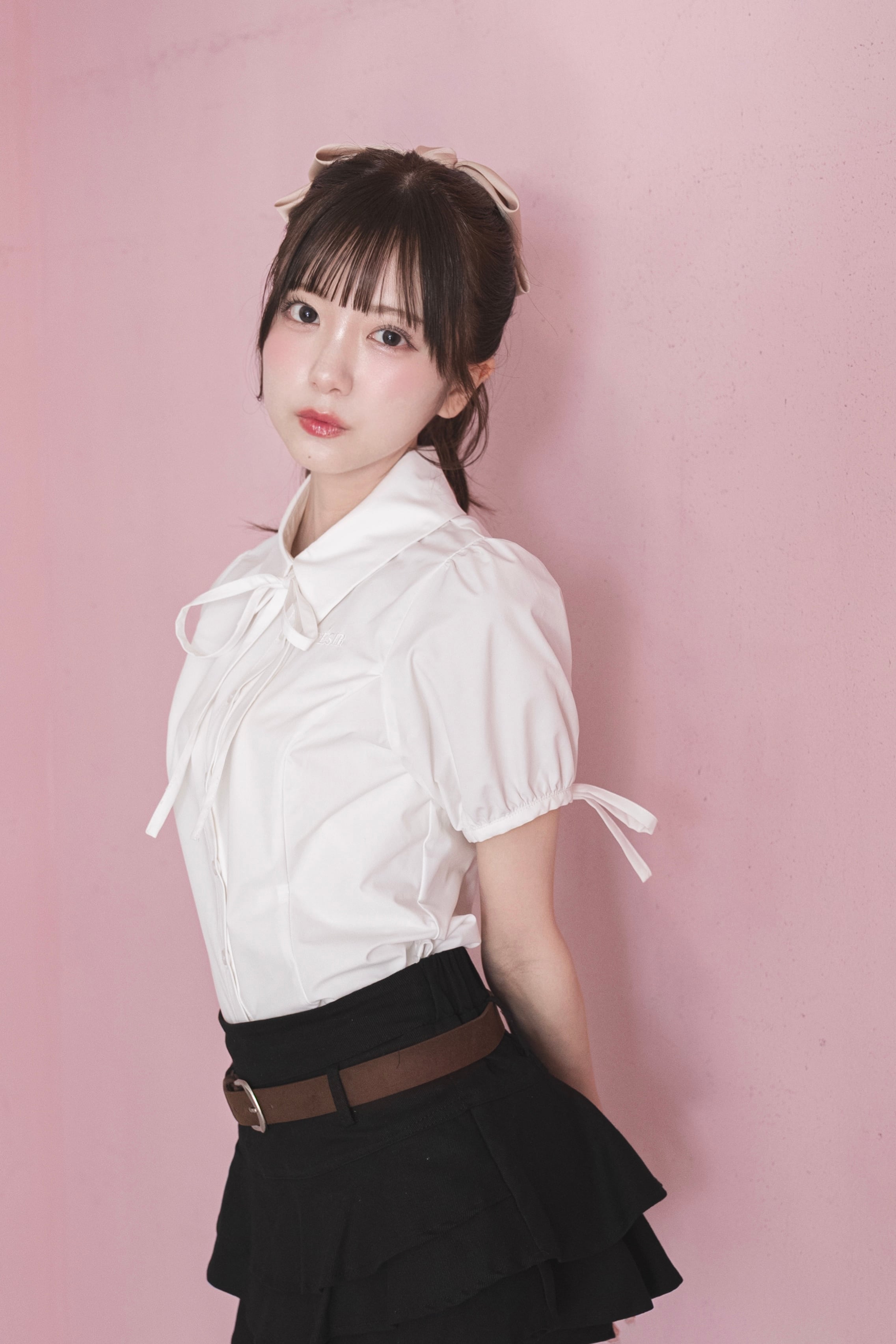 puff sleeve ribbon blouse(white)