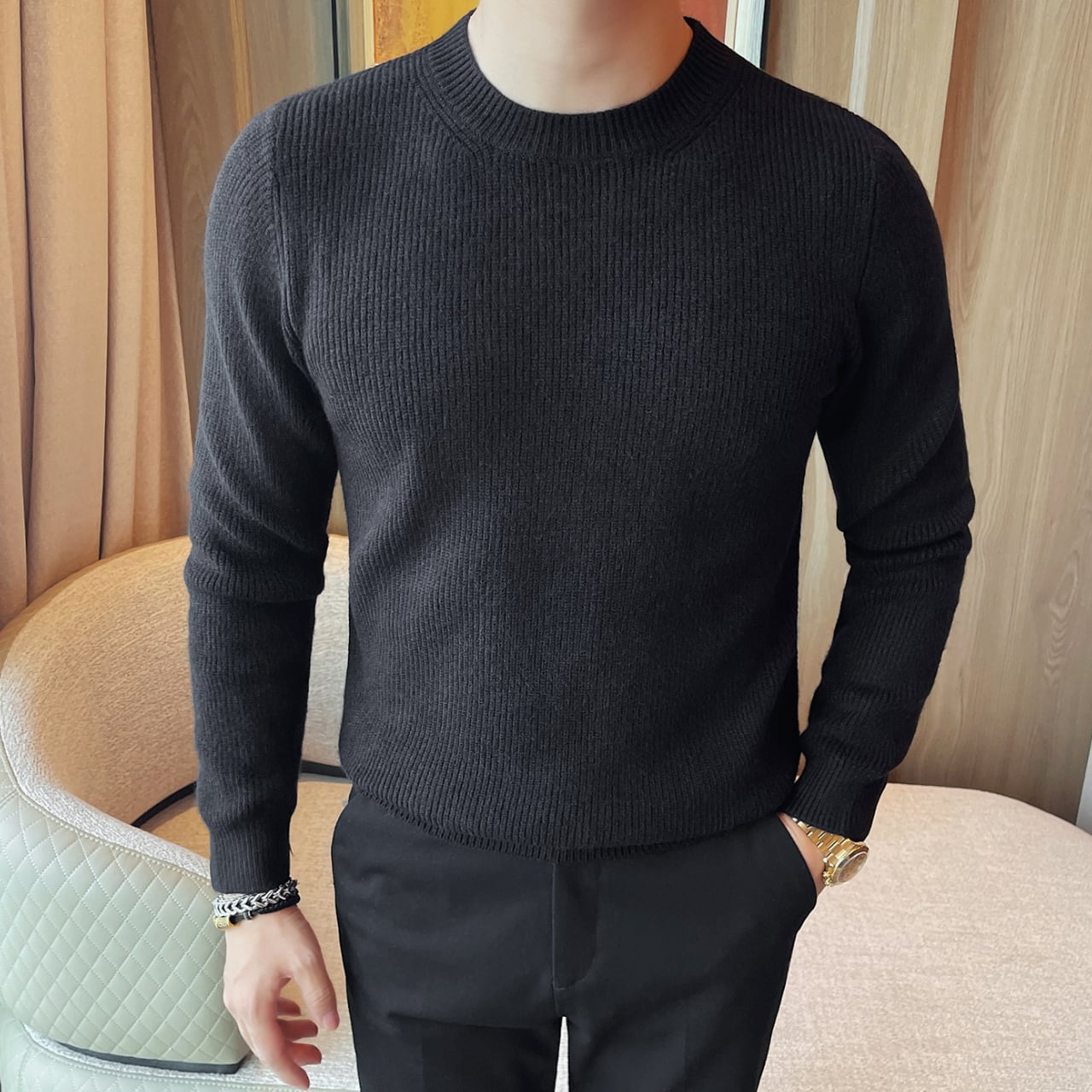 ファッショナブル クルーネック セーター 3色 11401