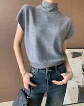 Plain highneck shortsleeve Sweater T20097
