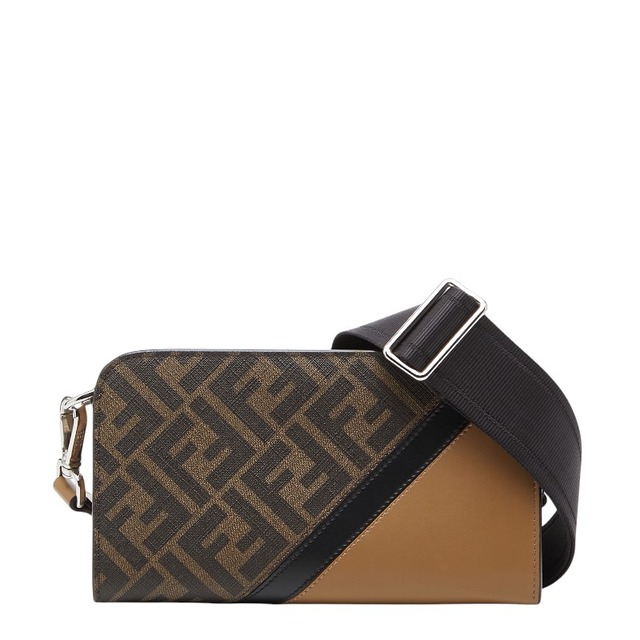 フェンディ ズッカ ダイアゴナル カメラケース 斜め掛け ショルダーバッグ 7M0346 ブラウン レザー PVC レディース FENDI 【中古】