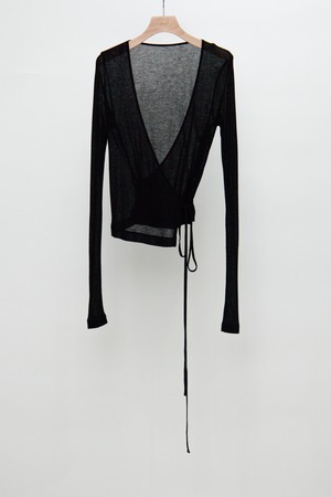 Sheer Rib Tie Cardigan - Black