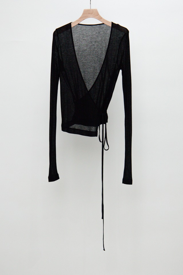 Sheer Rib Tie Cardigan - Black