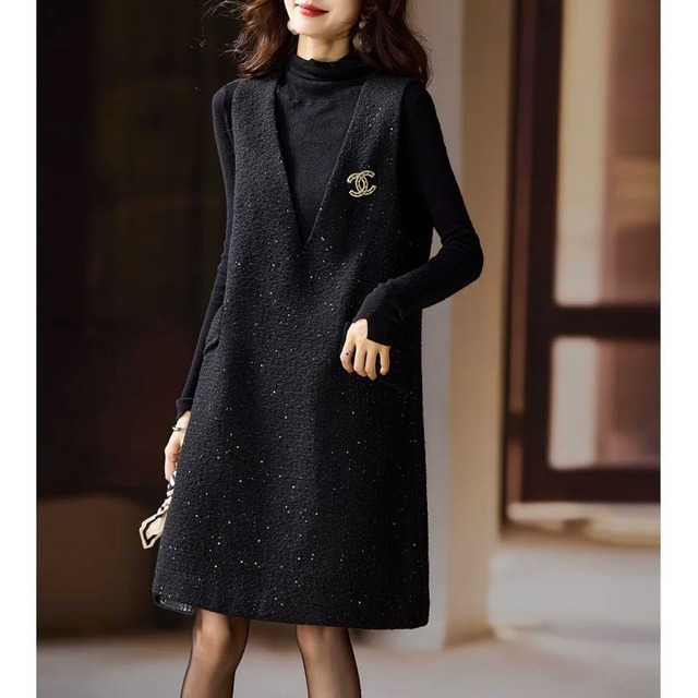 V-neck tweed jumper skirt　B851
