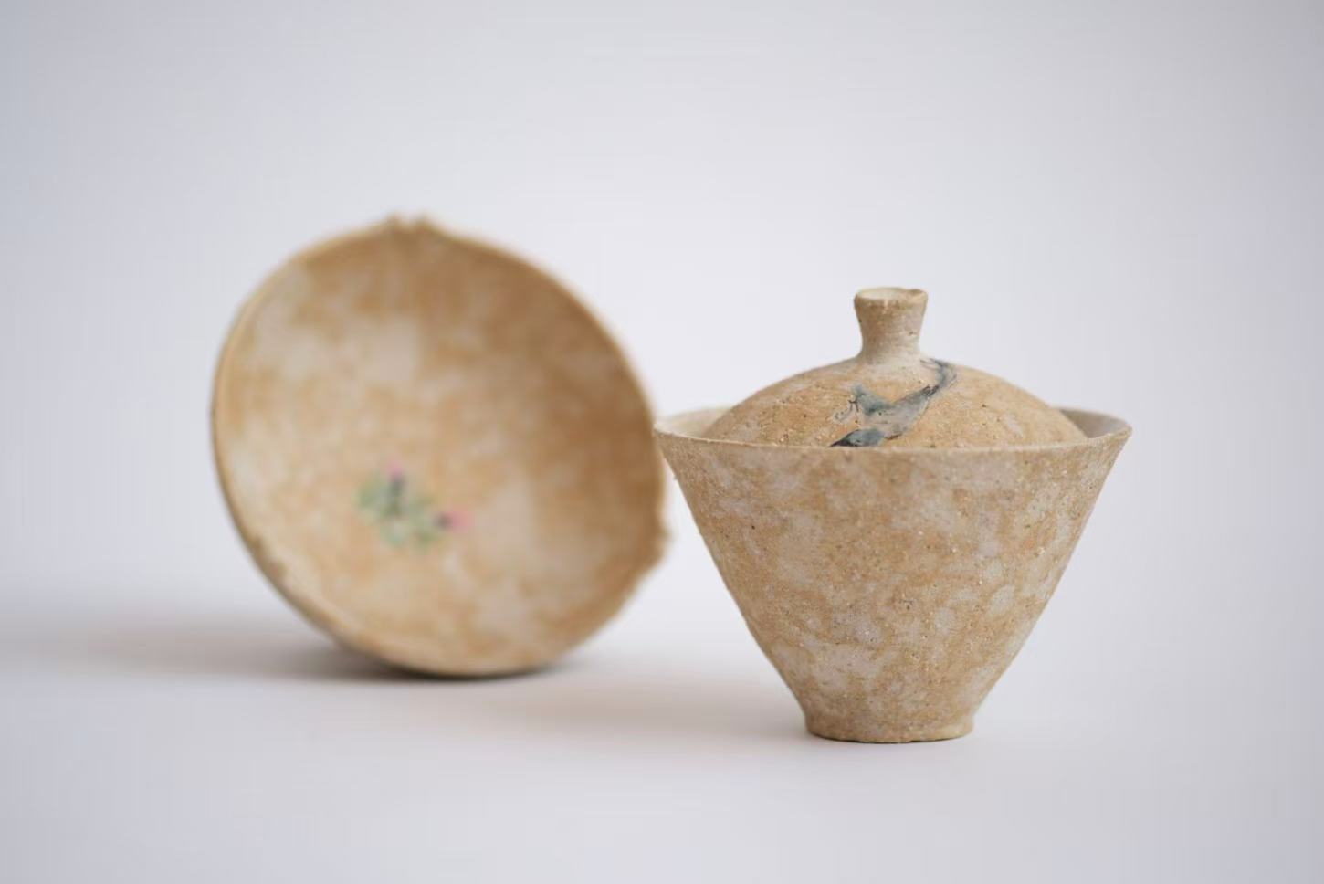 松本郁美 Ikumi Matsumoto - 灰陶加彩蓋碗 lidded cup | Road of Tea