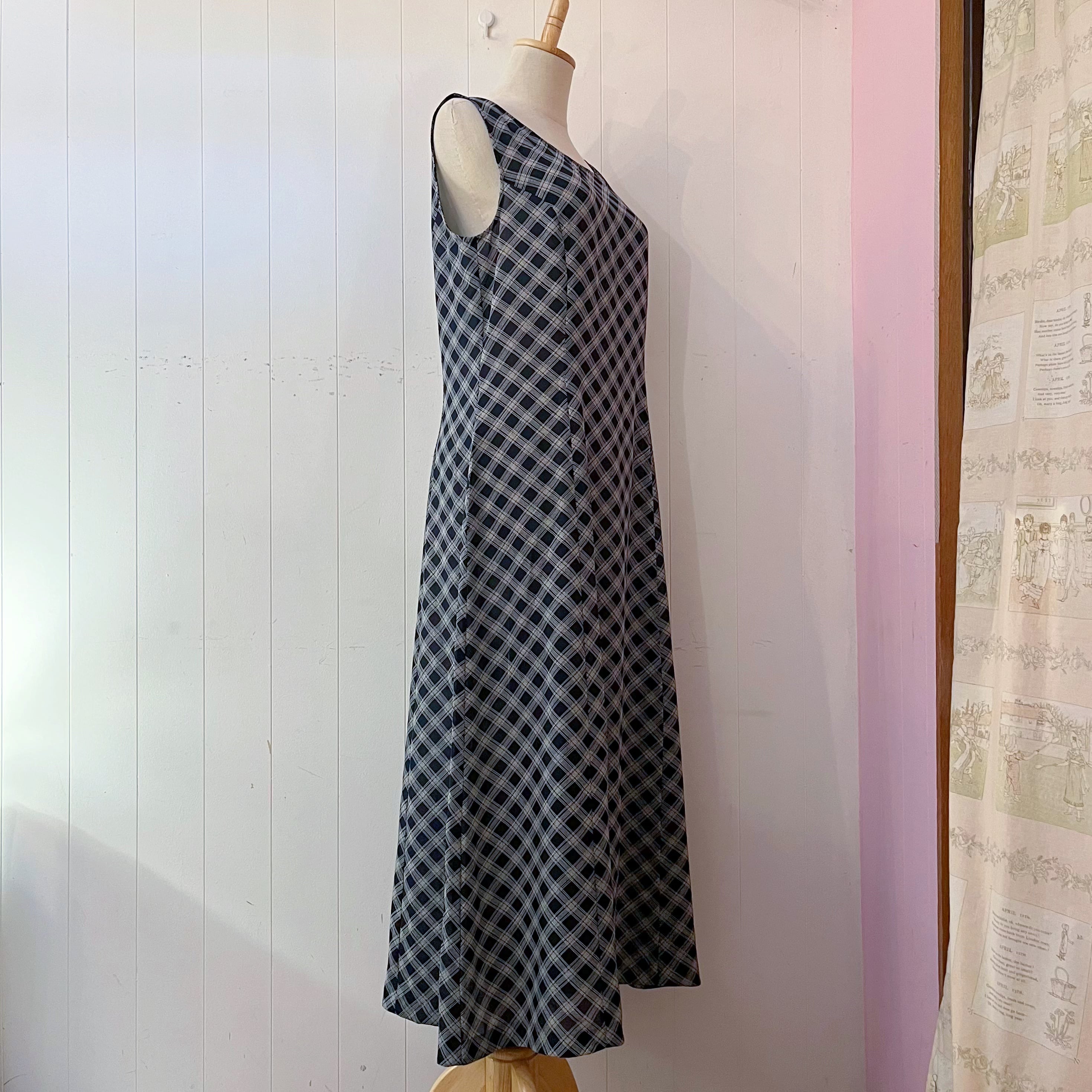 navy plaid sleeve less one-piece