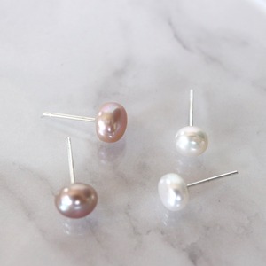 一粒ピンク淡水パールピアス