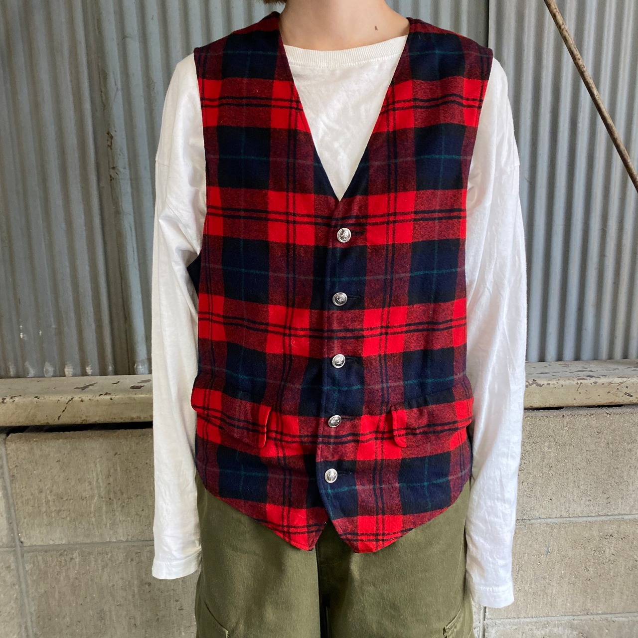 70年代 PENDLETON ペンドルトン チェック柄 ウールベスト ジレ メンズM 