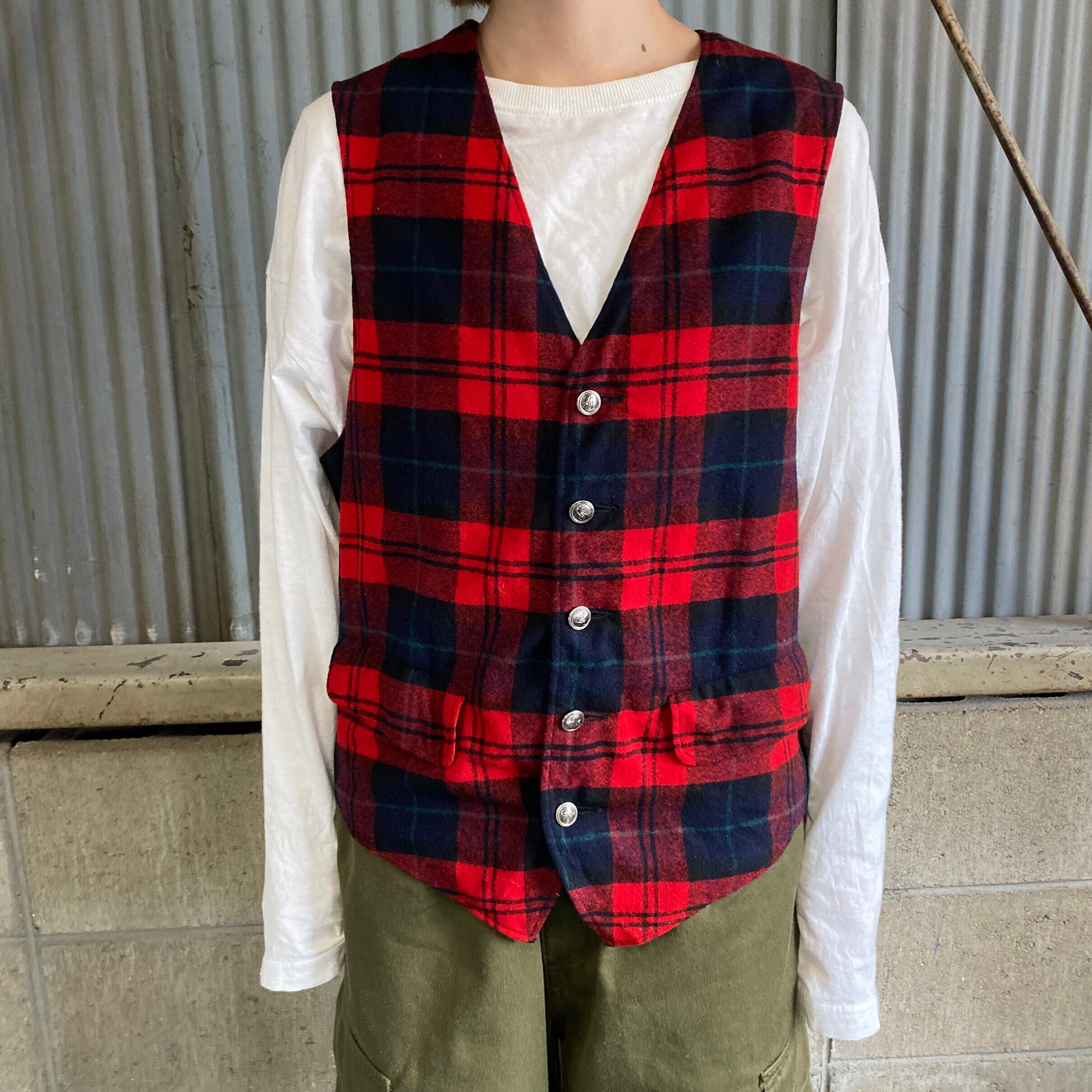 70年代 PENDLETON ペンドルトン チェック柄 ウールベスト ジレ メンズM 