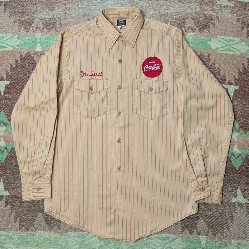 70s Lee Coca-Cola Stripe HBT Work Shirt (M) DEAD-STOCK | Wonder