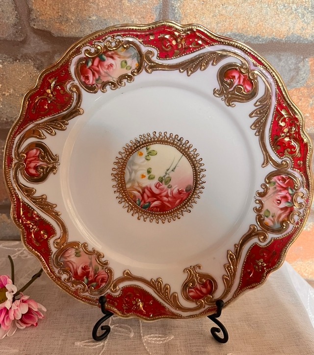 オールドノリタケ　豪華な薔薇柄の飾り皿