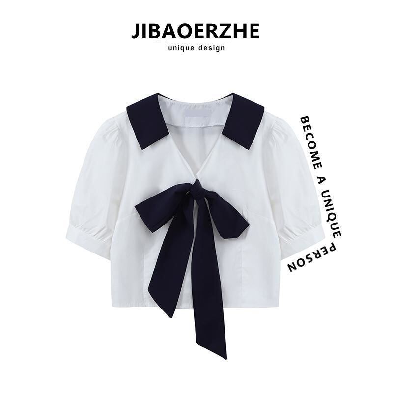 スタイルサマーショートシャツ カラーリボンカジュアルTシャツ 夏物 ステッチ ケッペル80591783959