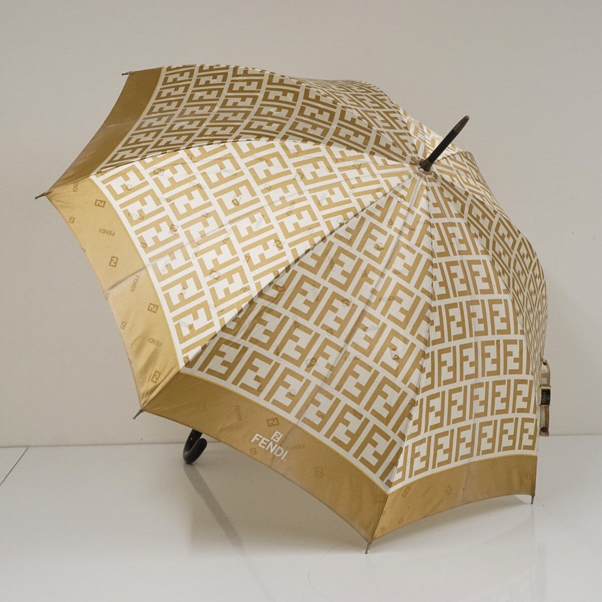 傘 FENDI フェンディ 高級紳士傘 USED品 ジャガード ズッカ ゴールド