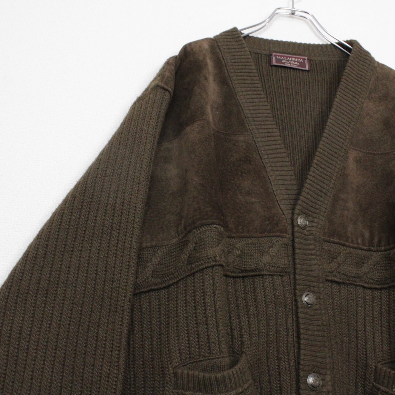 Caka act2】Suede Leather Switching Design Euro Vintage Loose Knit 
