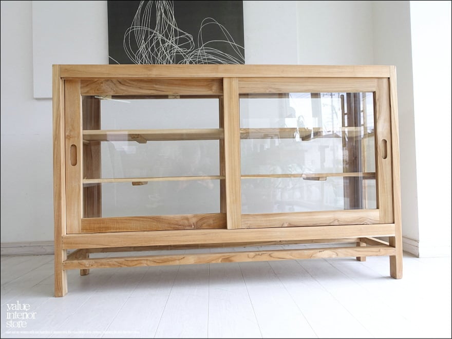 「 K 様 サイズオーダーキャビネット 」 チーク無垢材 引き戸食器棚 Cief/N ショーケース 飾り棚 カウンター 陳列棚 店舗什器 ナチュラル キッチン収納 手作り 銘木家具