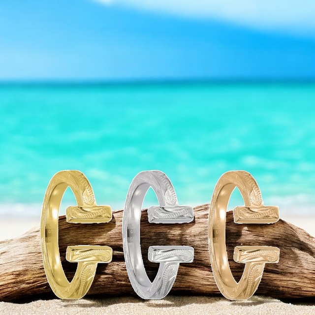 ハワイアンジュエリー サージカルステンレス リング スクロール柄 Tリング ステンレス メンズ レディース メッキ 316L lei-GRSS945