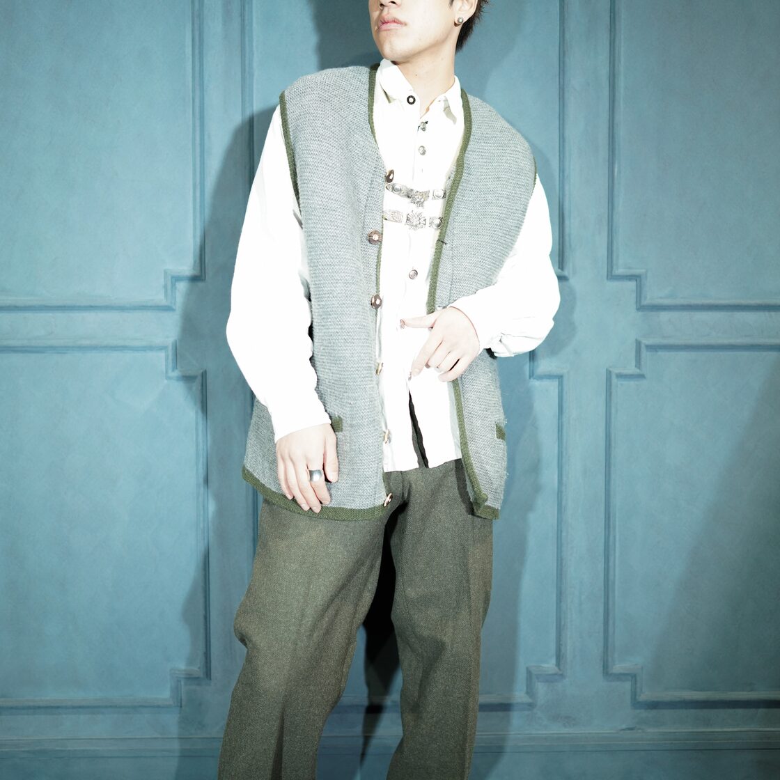 EU VINTAGE ST PETER TRACHTEN TYROLEAN WOOL VEST/ヨーロッパ古着刺繍 