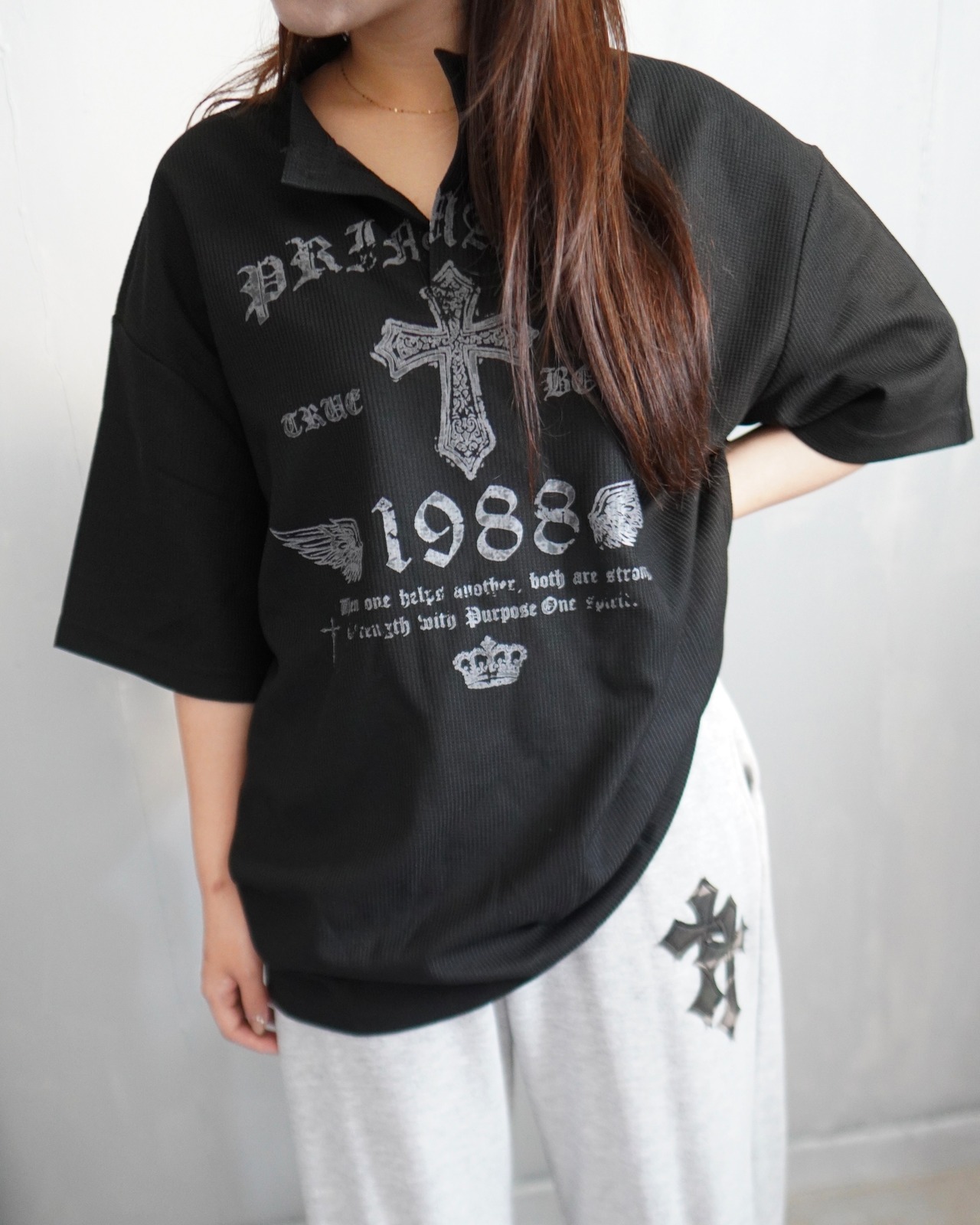 primaras×kinmedaiコラボ2弾ワッフルTee／ブラック