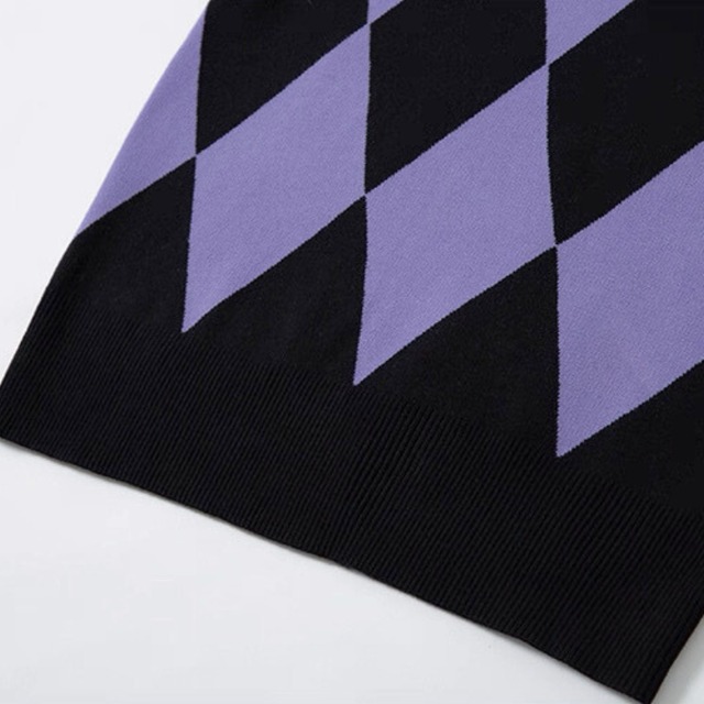 Bold argyle knit sweater C1410