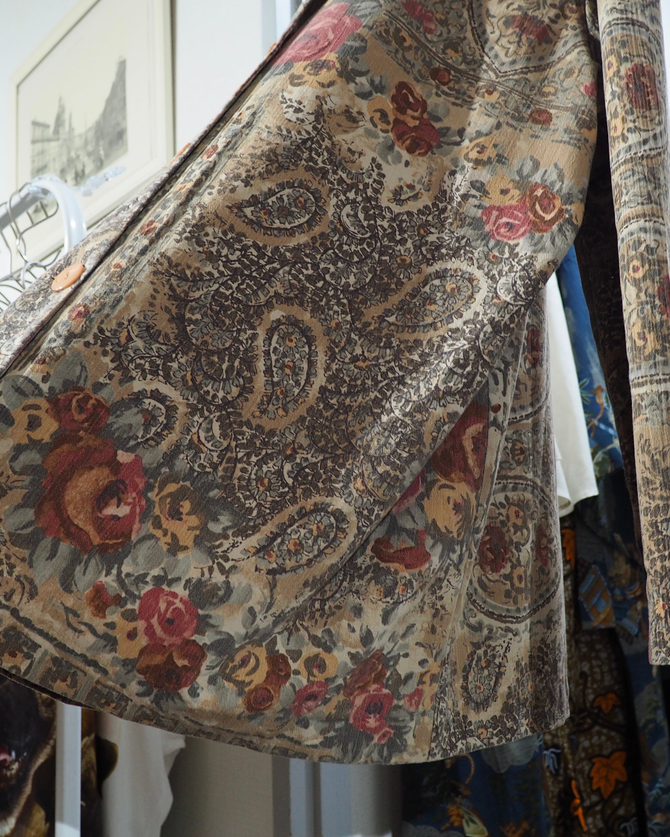1980 - 90s " Made in USA " Beautiful Flower × paisley pattern vintage No collar jacket