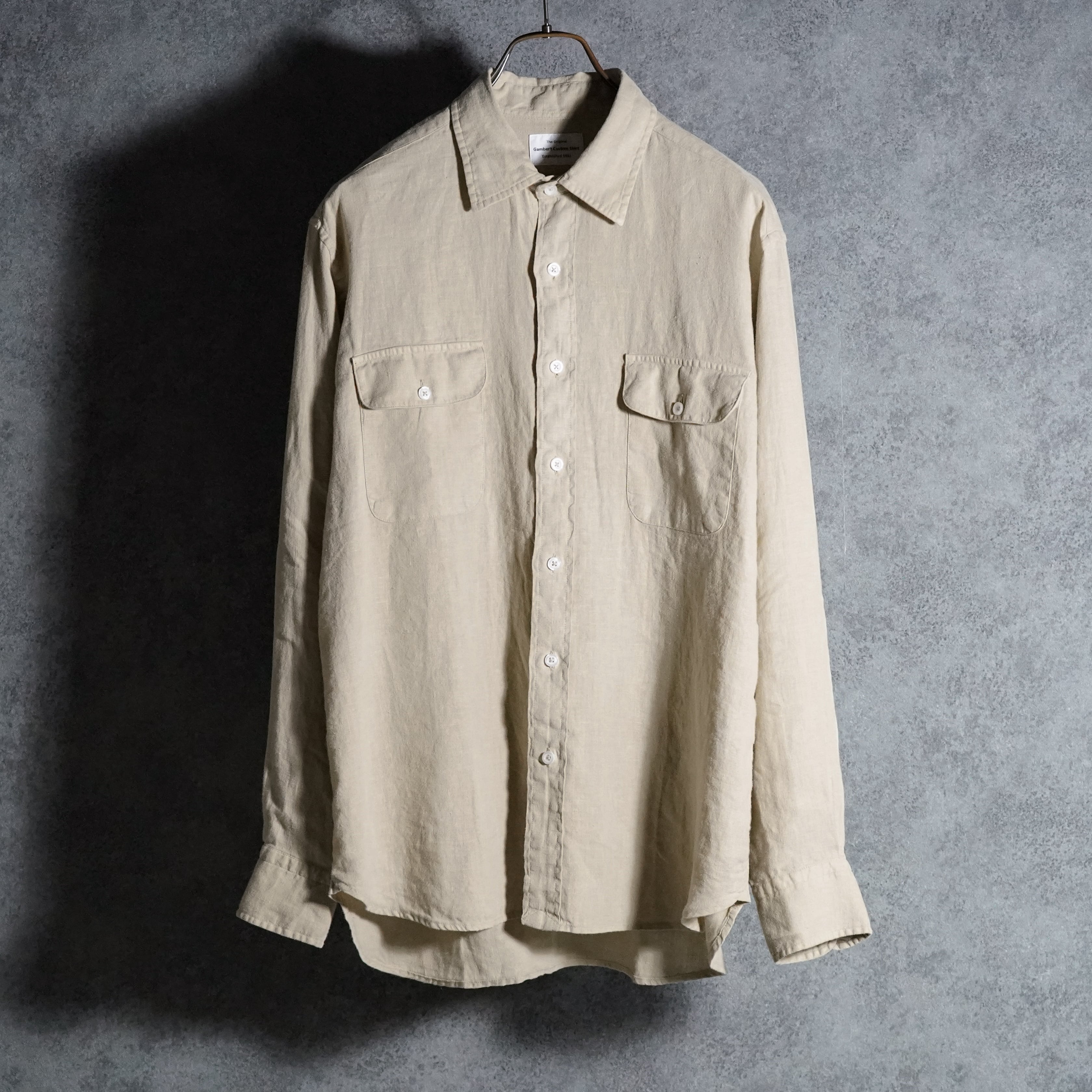 GAMBERT CUSTOM SHIRTS Linen Double Flap Pocket Sand Beige