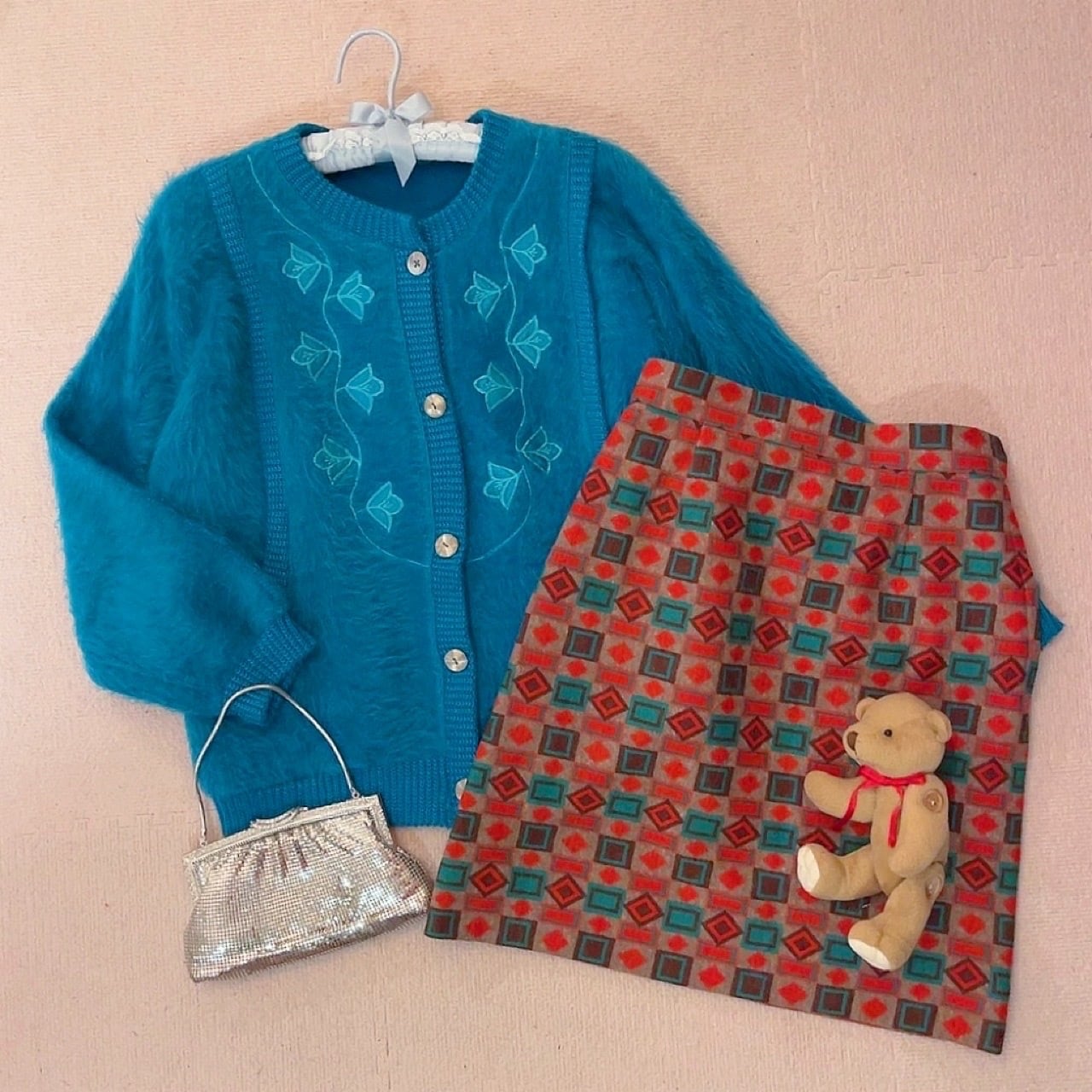 peacock green shaggy knit cardigan