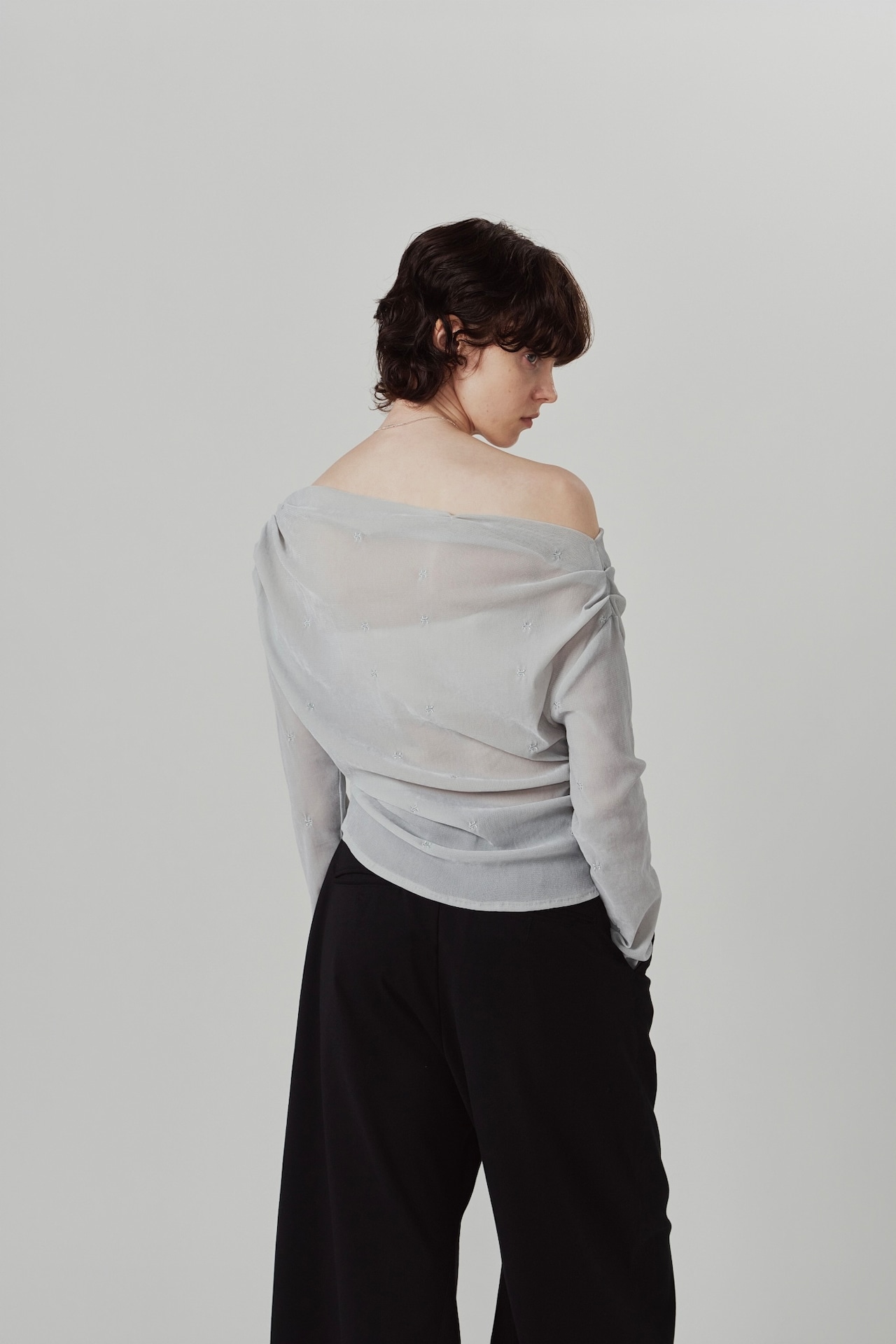 Off Shoulder Velour Top / BLUE - 4