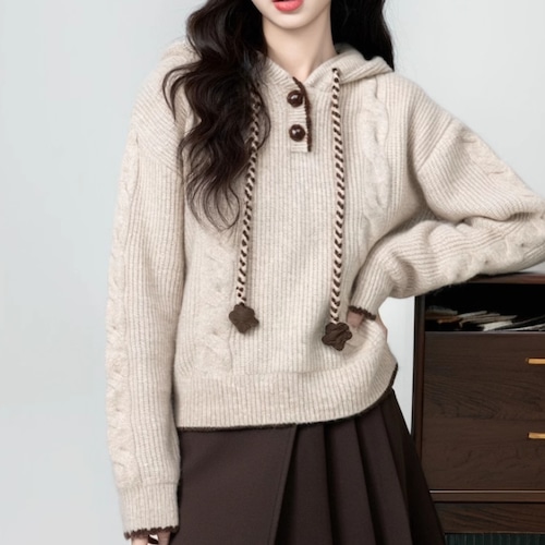 ケーブルニットフーディーニット ・9597