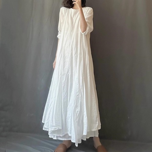 Aラインシルエット マキシワンピース 重ね着風デザイン　2color  00188