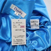 【美品 日本製 フラダンス衣装】スカイブルー Paondor パンドール ワンピース ドレス 水色 フリル 無地 シンプル 光沢 可愛い