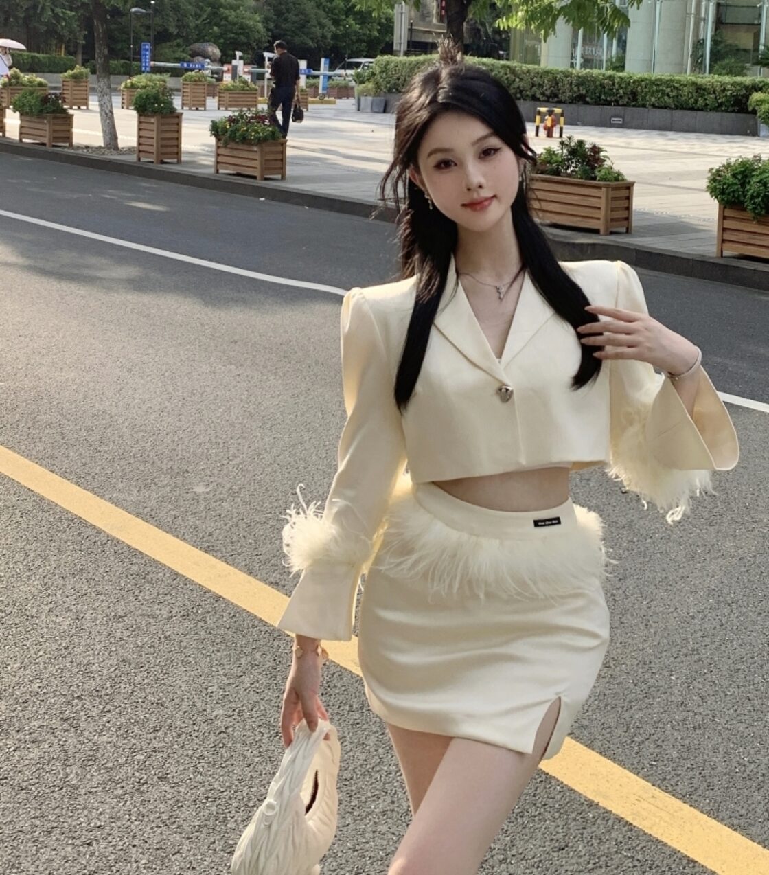 甘いホットガールスーツ秋長袖ジャケットウエストパッチワーク尻 