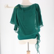社交ダンス 衣装 スタンダード トップス レッスンウェア レディース グリーン系 Tシャツ/カットソー 緑 ビジュー シンプル 上品 練習着 アシンメトリー 社交ダンス トップス カットソー 練習用 上品 綺麗め きれいめ 大人 上質 日本製 深緑系 ダークグリーン系 フリル袖 アシンメトリー デザイン袖 ドレープ 伸縮素材 ポリエステル ポリウレタン 舞台衣装 ダンスレッスン 衣装用 アウトレット感なし レディースMサイズ 	Standard ballroom practice wear