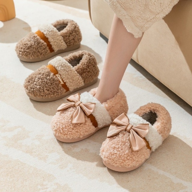 【23-25.5cm】3color Boa fleece ribbon room slippers p776