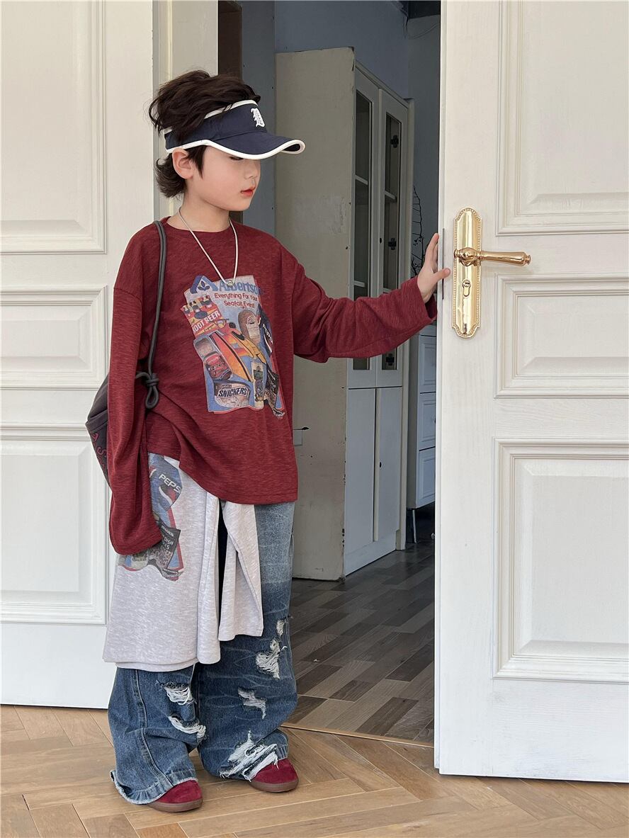 90,100cm 2color イラストトップス