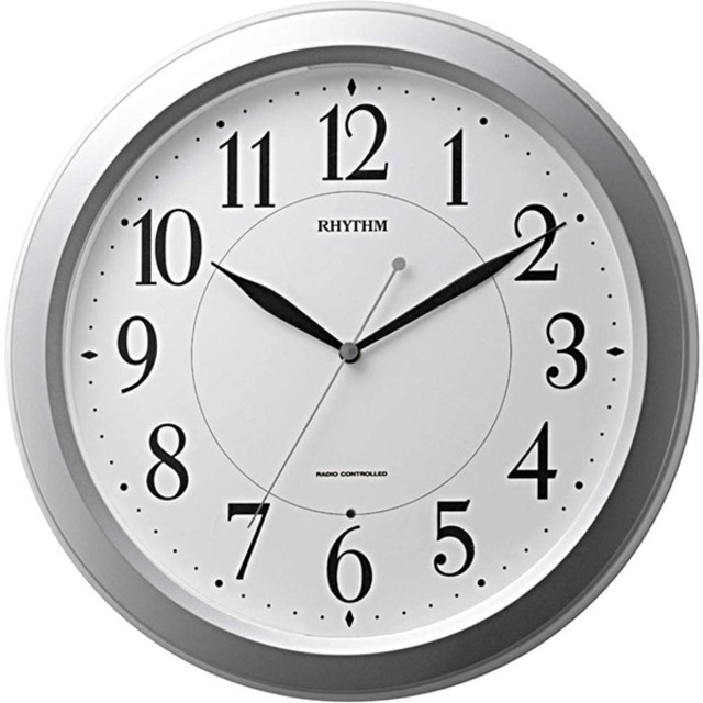 RHYTHM リズム クロック 電波掛け時計 夜間自動点灯ライト付 シンプル シルバー 4MYA26SR19