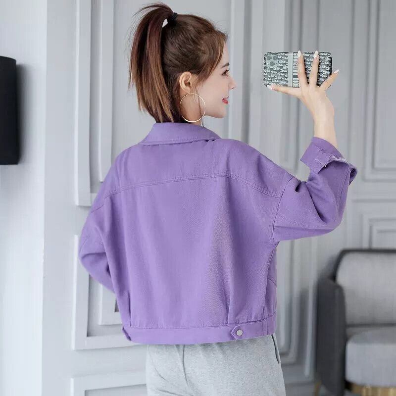 リトルパープルデニムショートジャケットレディース2023初春秋多用途