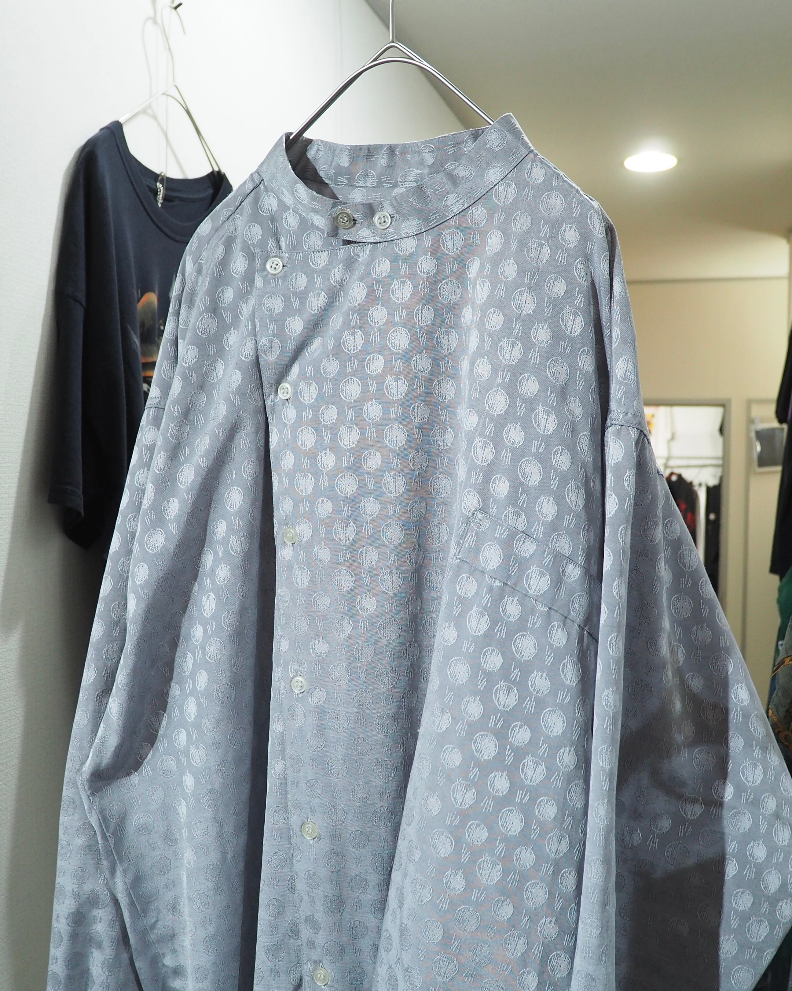 Dot Embroidery × Oblique Deformation vintage Over silhouette Shirt