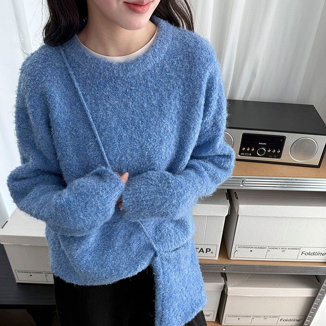 Mohair-touch crew knit and bag set　2litr05886